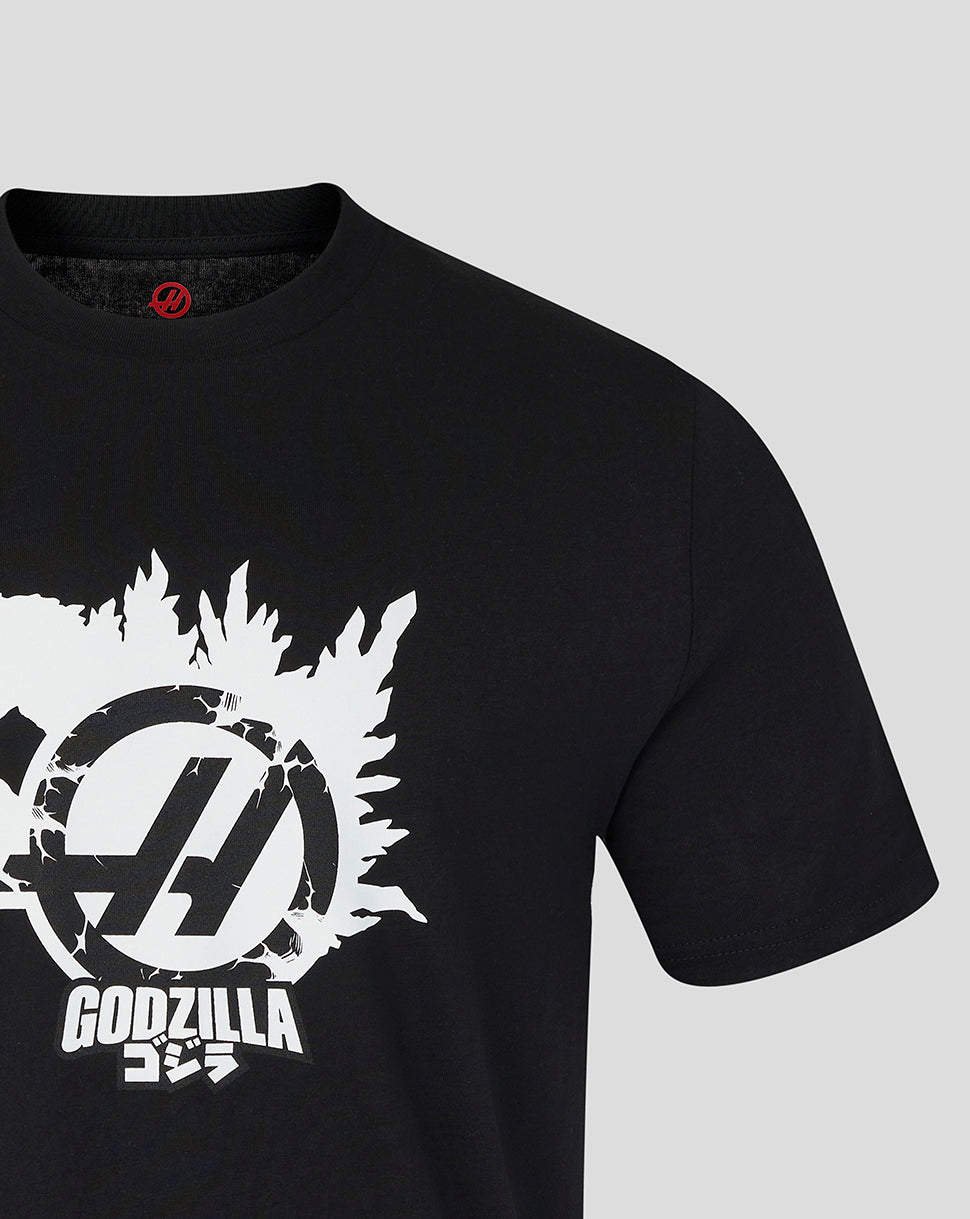 Black t-shirt with Godzilla logo on a gray background