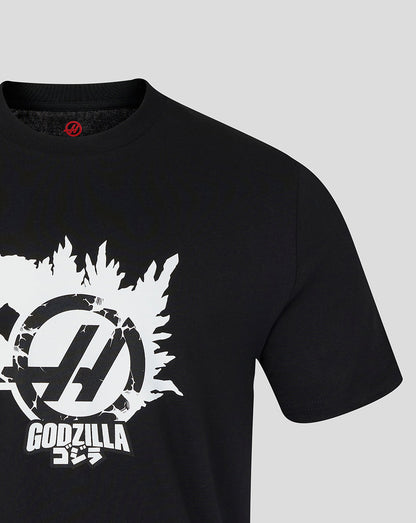 Black t-shirt with Godzilla logo on a gray background