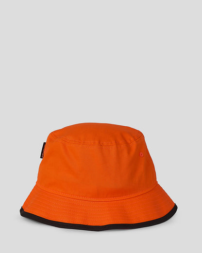 Bright orange unisex Sunrisers Leeds New Era bucket hat on a light gray background