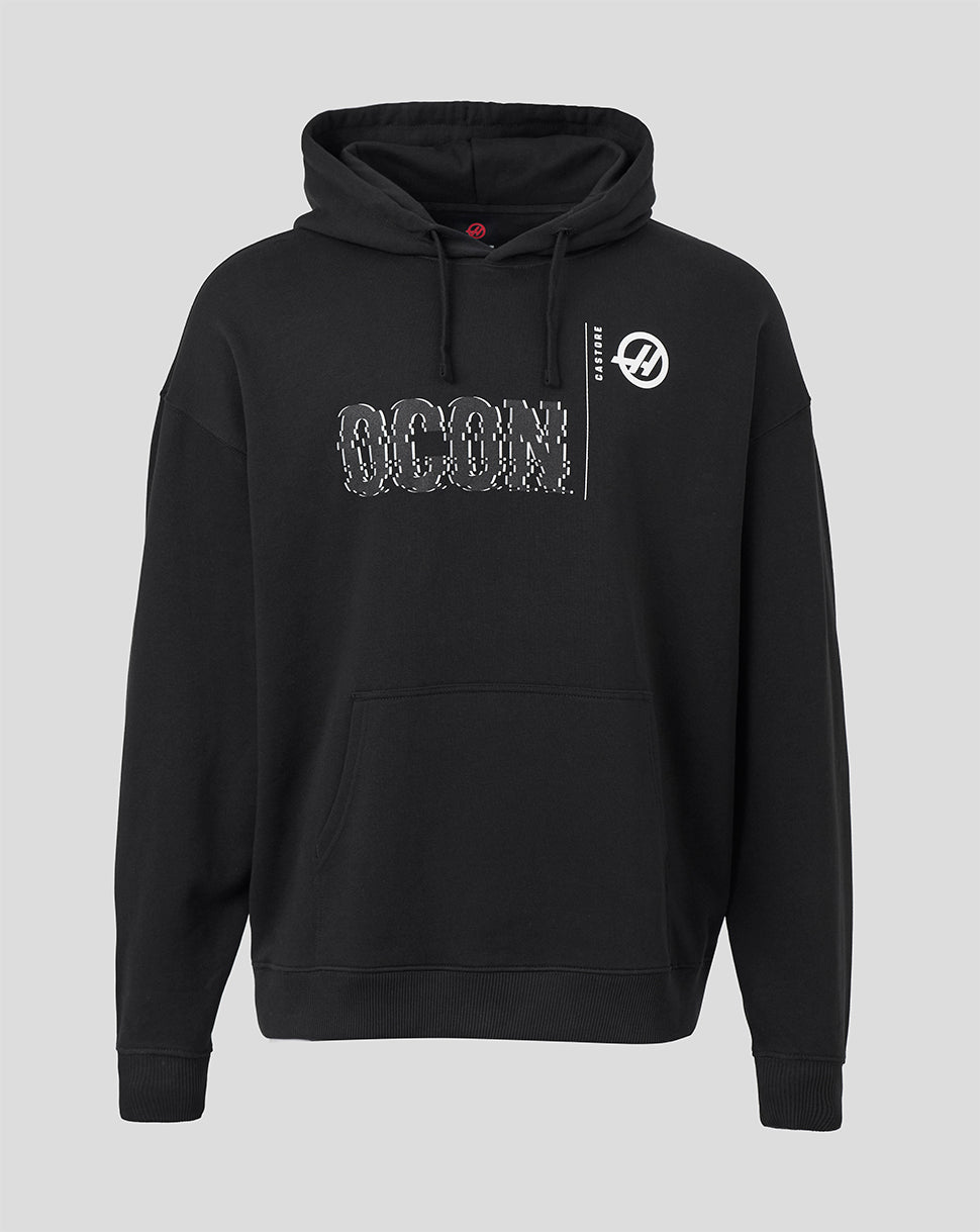Black hoodie with 'OCON' branding on the back against a white background
