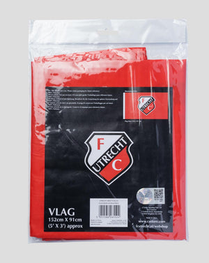 Red Utrecht flag folded inside clear packaging with crest label