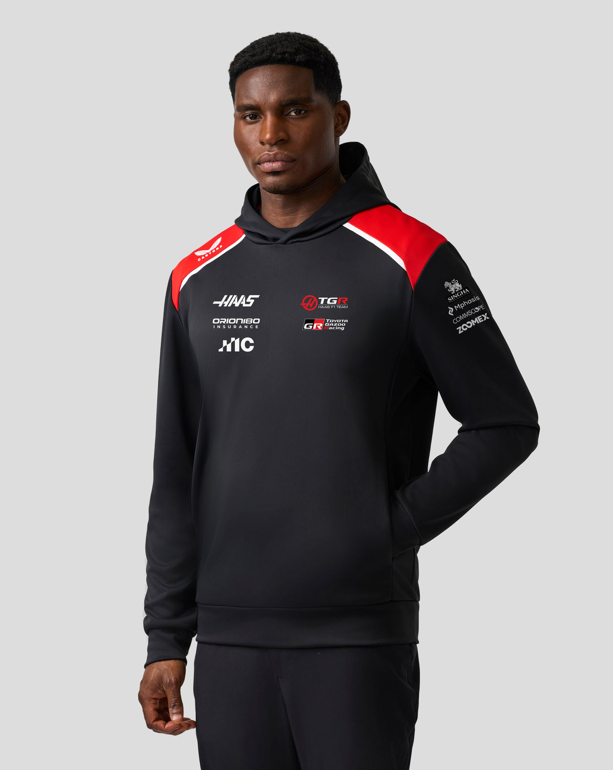 Official Haas Team Unisex Pullover Hoodie - Caviar/Flame Scarlet