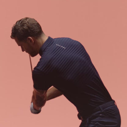 Men’s Golf Pique Stripe Short Sleeve Polo Top - Navy