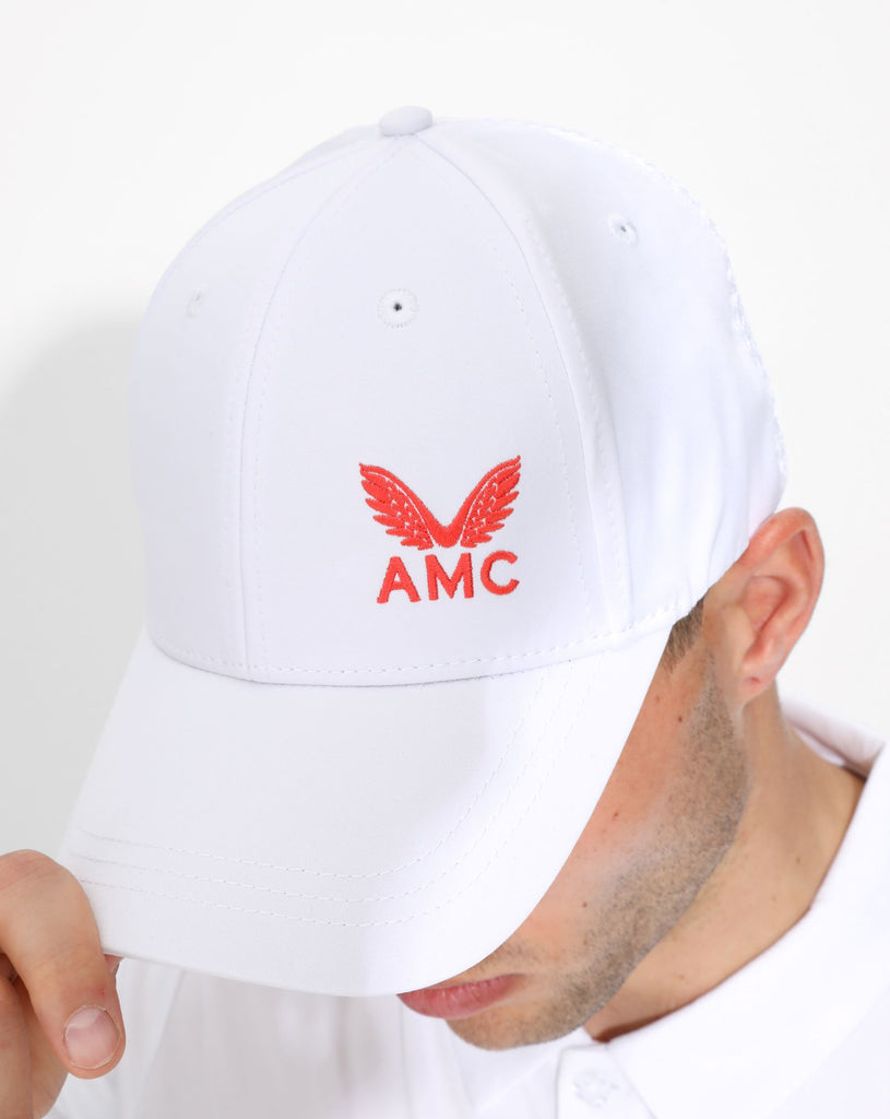 White tennis cap with orange AMC logo