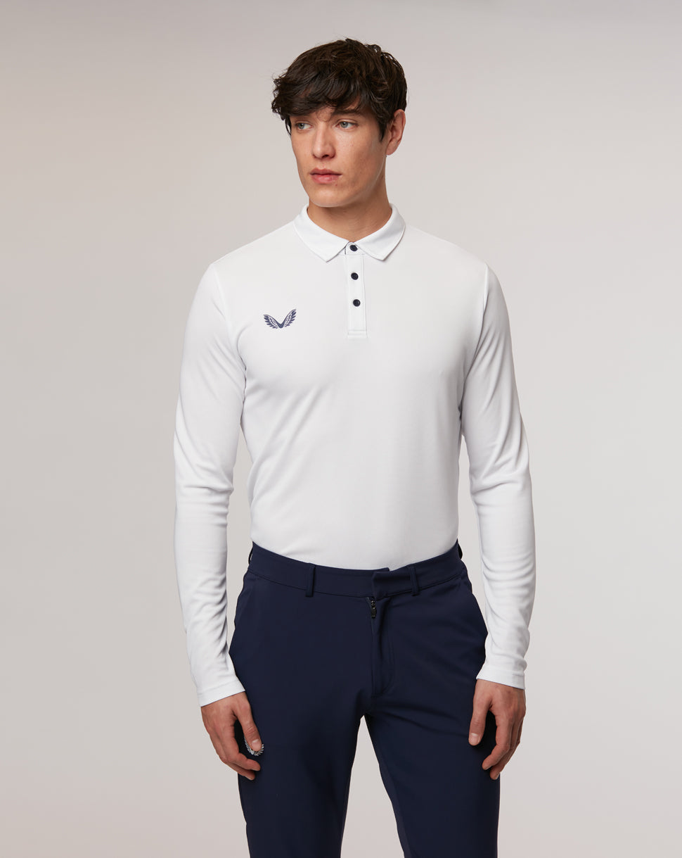 White Long Sleeve Golf Polo