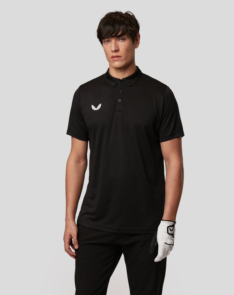Man in Onyx black Short Sleeve Golf Polo Shirt