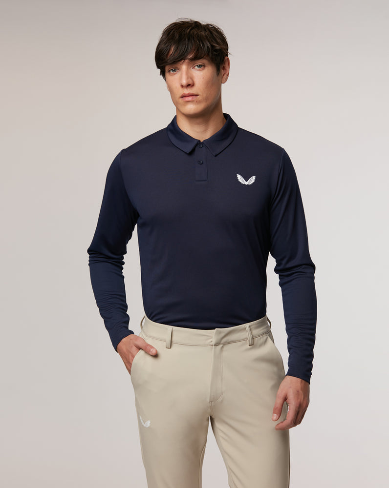 Peacoat dark blue Tota Golf Performance Long Sleeve Polo with white logo