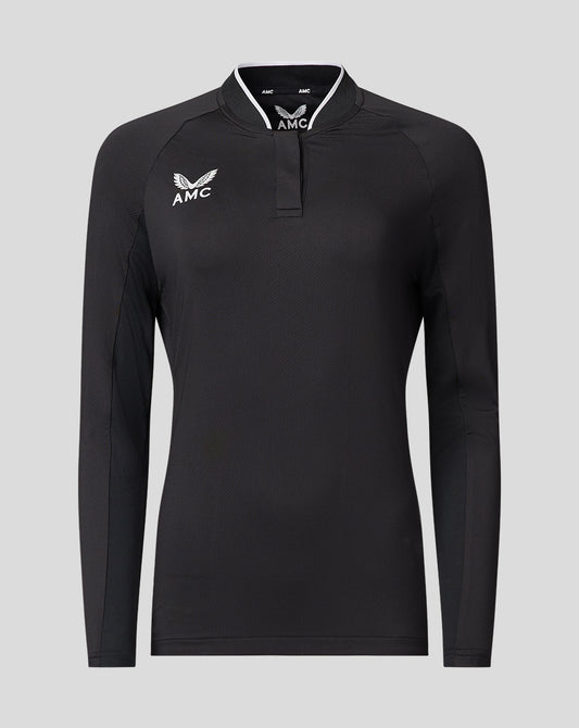 Womens black AMC long sleeve tennis polo shirt