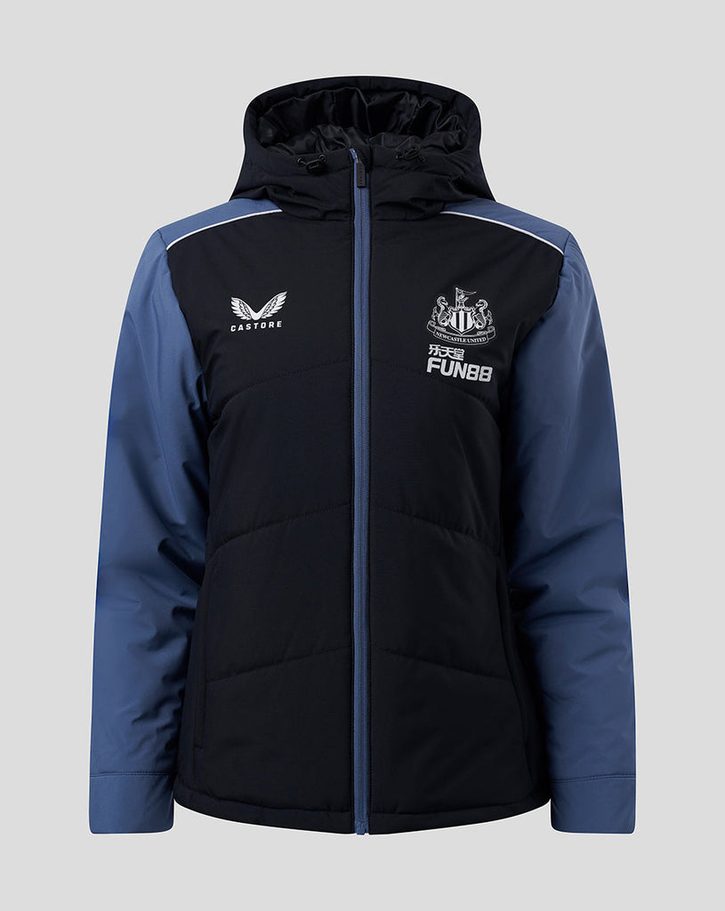 Womens black and blue Newcastle United training bench jacket