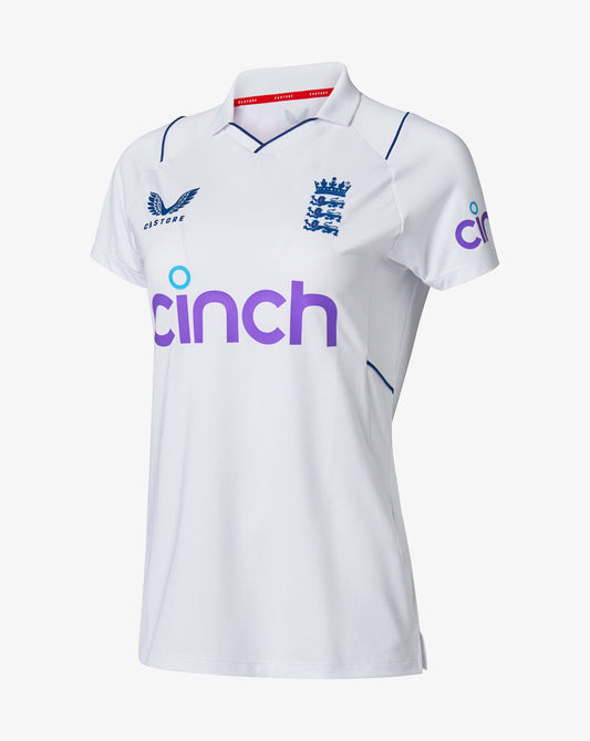 White Women's England Cricket Test Replica Short Sleeve Polo