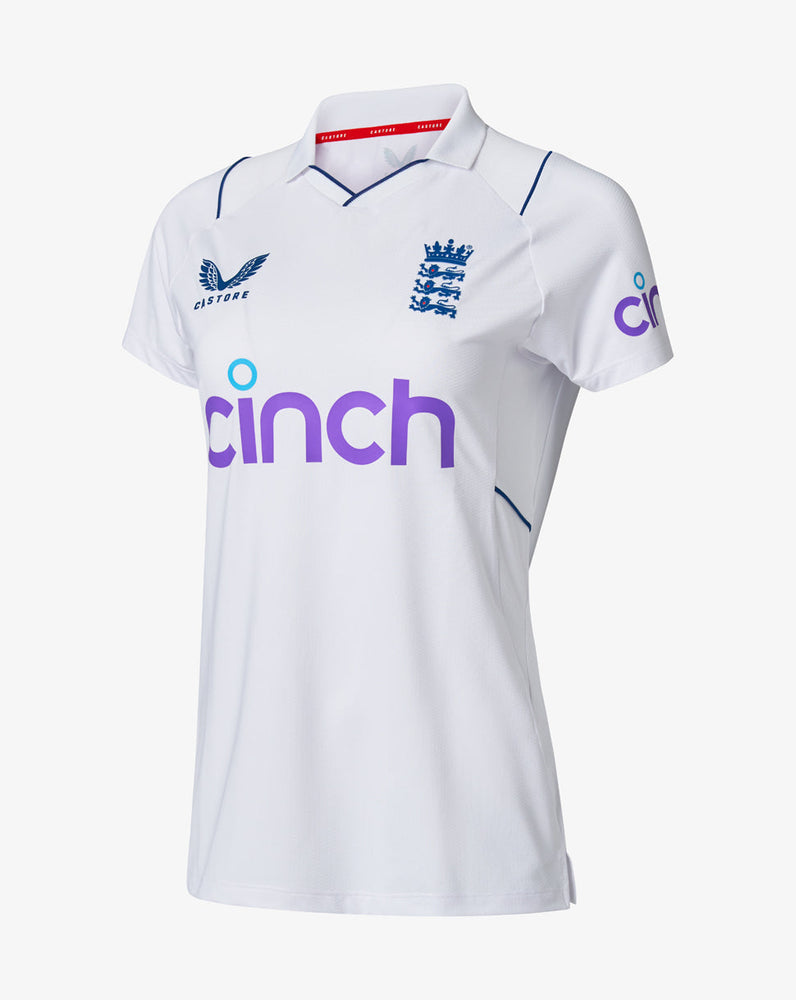 White Women's England Cricket Test Replica Short Sleeve Polo