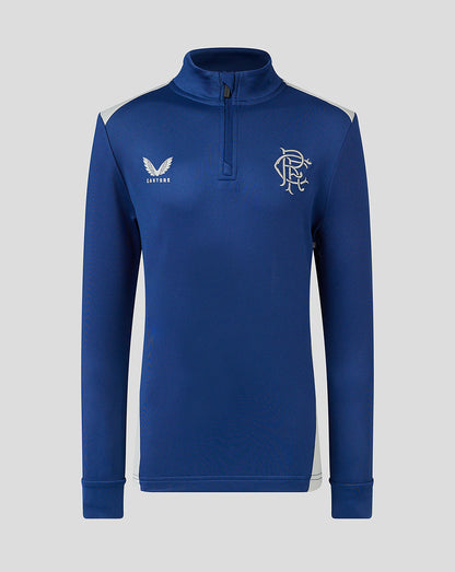 Rangers Junior 23/24 Match Day Training 1/4 Zip Midlayer - Blue/Grey