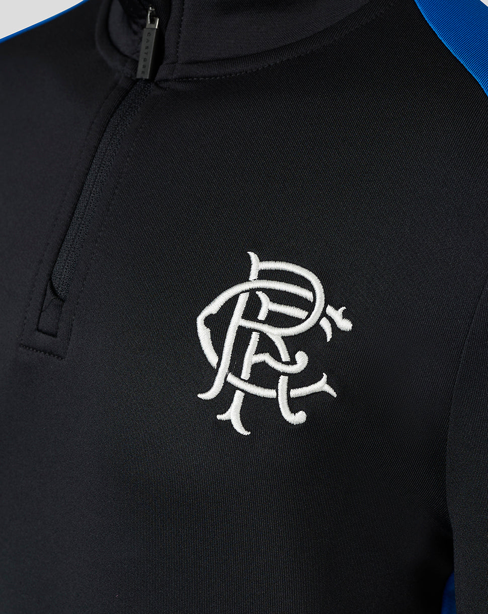 Rangers Junior 23/24 Matchday Training 1/4 Zip Midlayer - Black/Blue