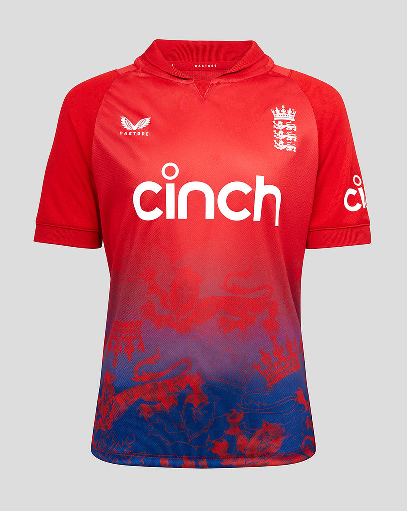 England Cricket Junior IT20 Short Sleeve Shirt - Red