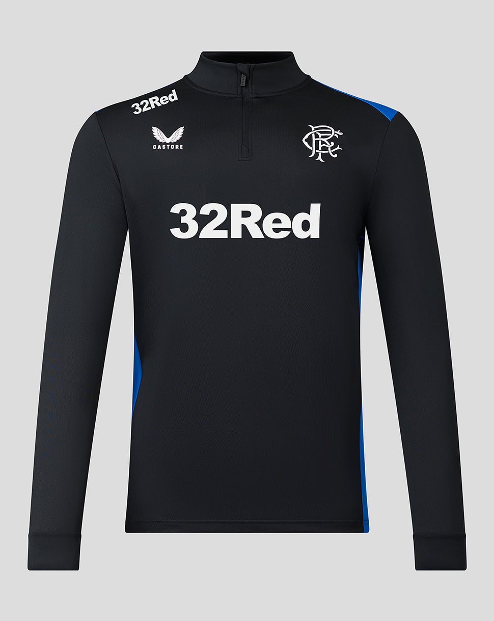 Rangers Men's 23/24 Match Day Training 1/4 Zip Midlayer - Black/Blue